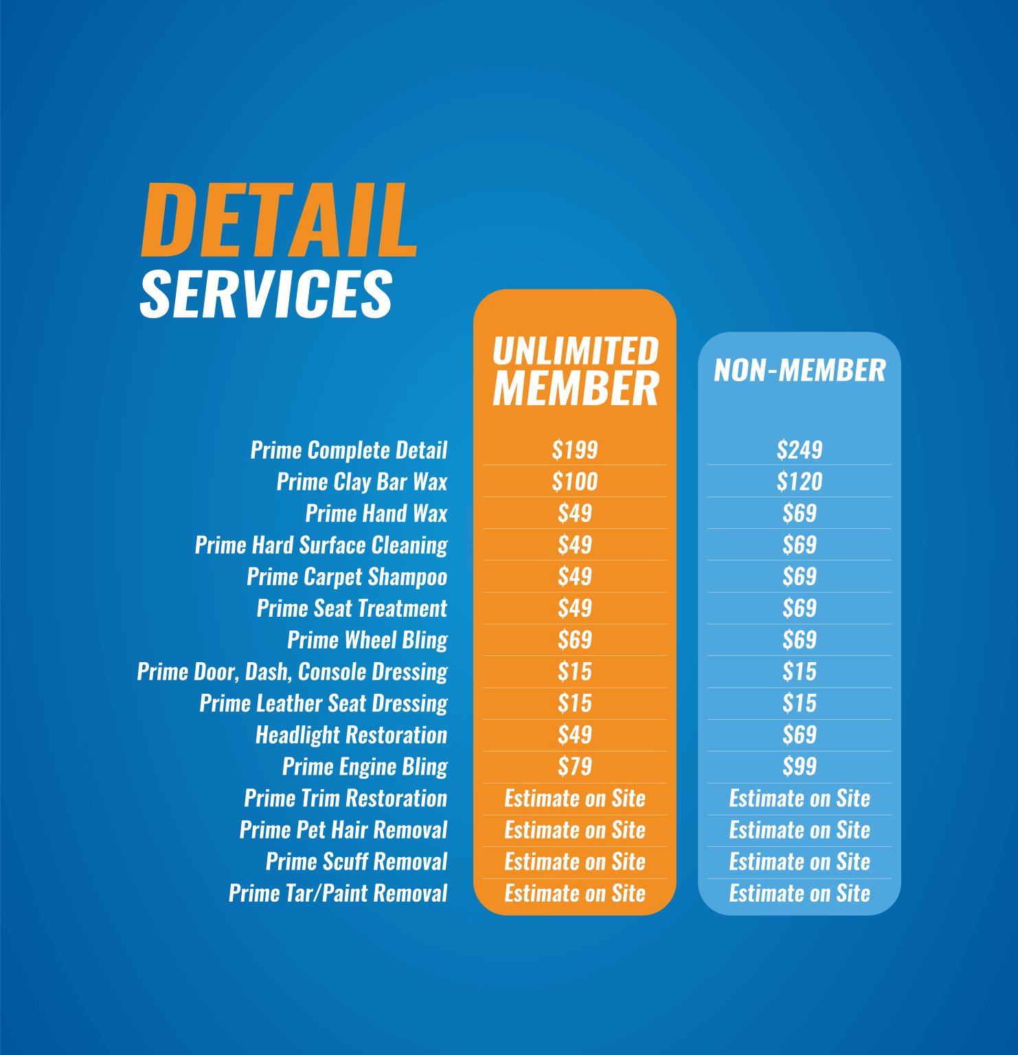 Detail services Prime Car Wash Avon